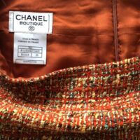 Auth Vintage Chanel 98A Auburn Orange Brown Wool Tweed Jacket Coat Skirt Set