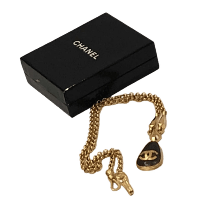 CHANEL Vintage Long Chain Necklace Teardrop CC Logo Pendant W/Box