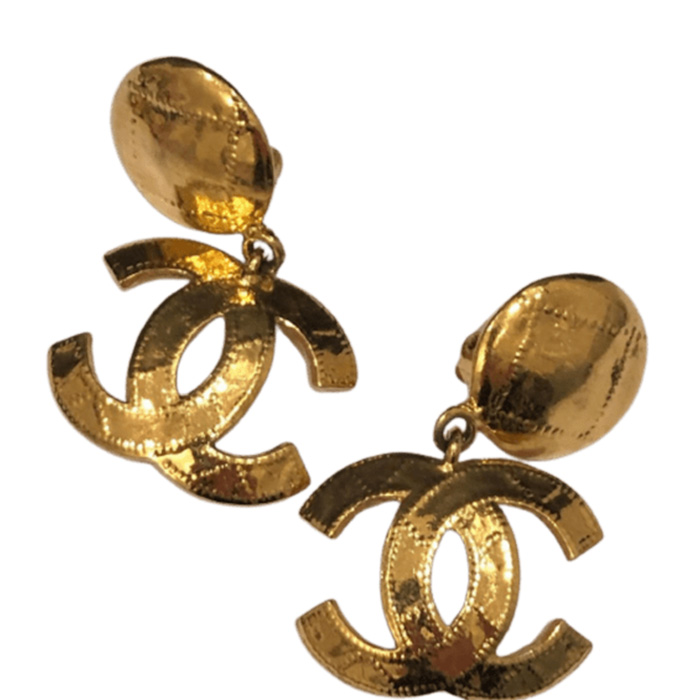 CHANEL CC Logo Gold Metal Earrings Evening Dangle Drop Large Circa 1994   Decorative Fair