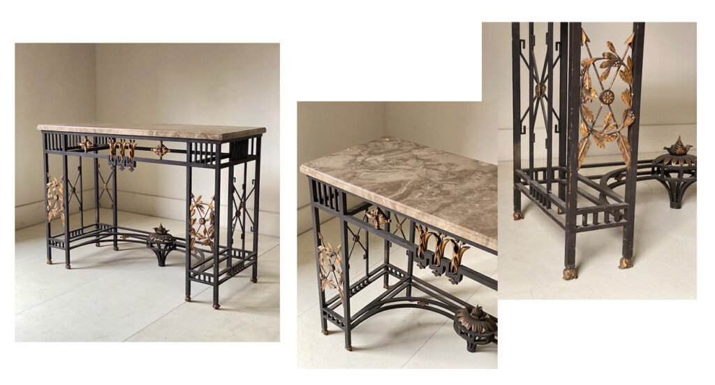 An important French iron and marble console C1890