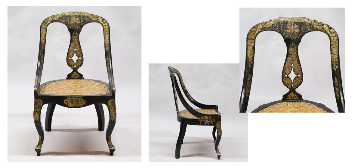 Set of four Chinese export Japanned salon chairs