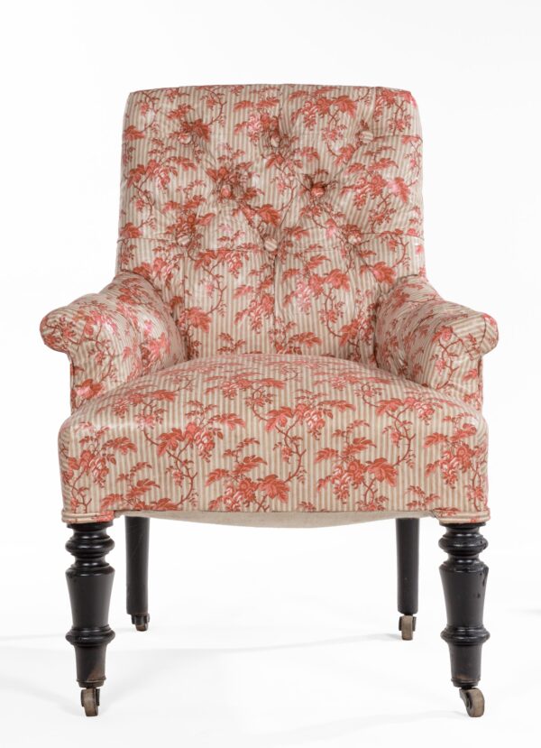 child-size upholstered C19th French chair covered with antique chintz c1860