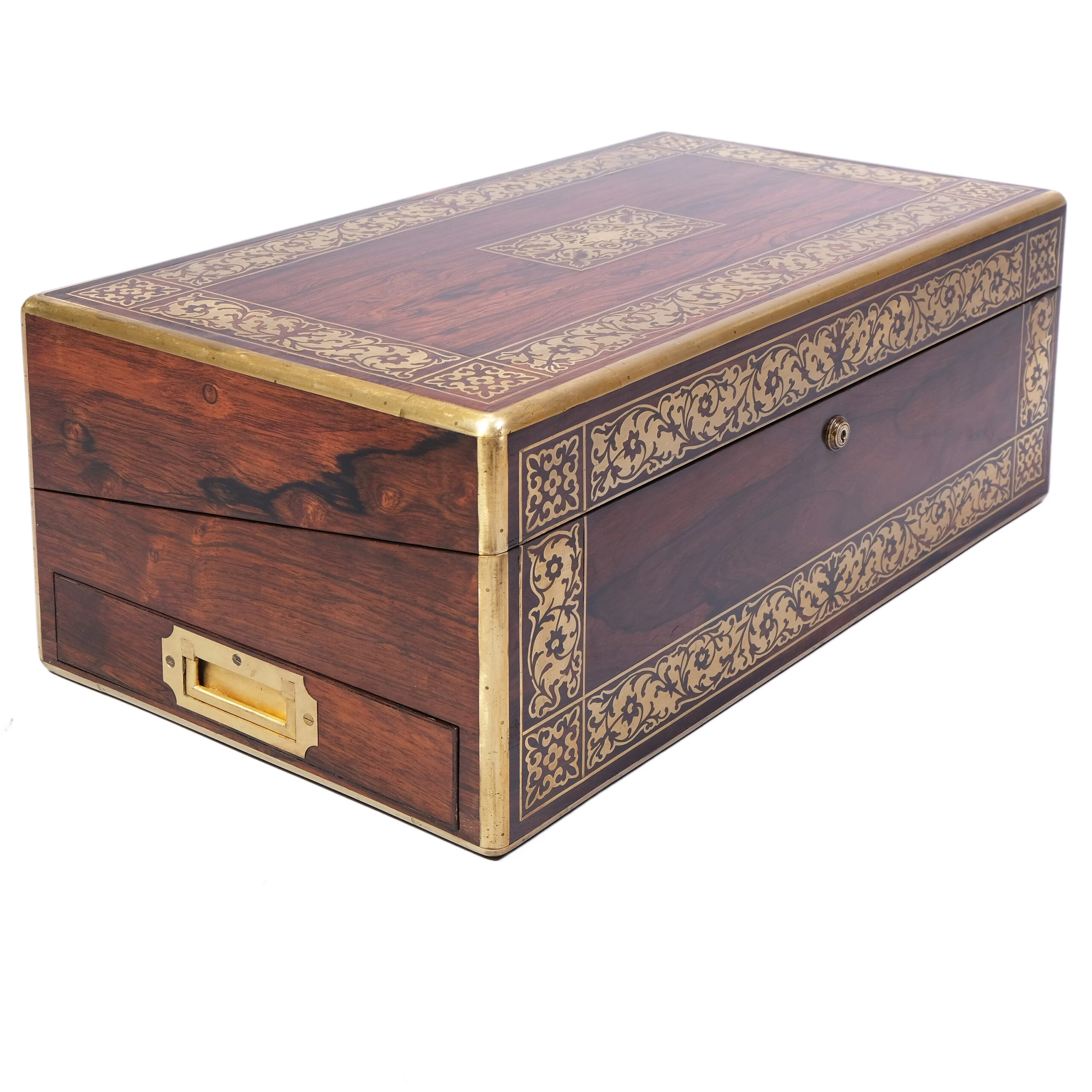 Rosewood and Brass Jewellery Box 19thC Rosewood and Brass Jewellery Box 19thC